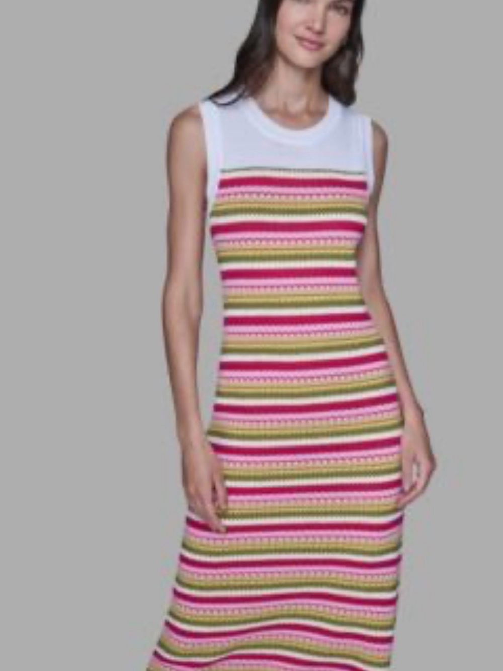 Karl Lagerfeld Sleeveless Striped Maxi Dress in Pink, Olive and White